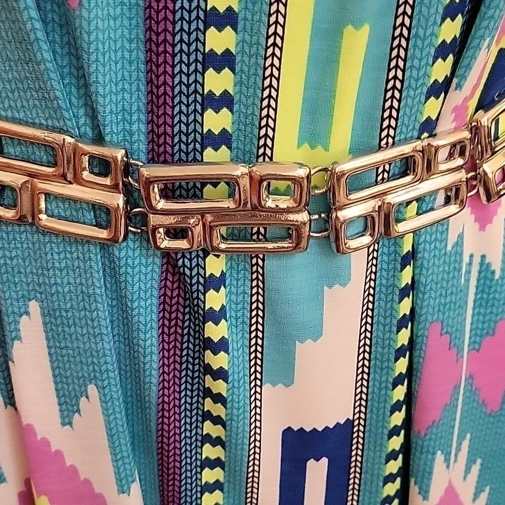 Vtg 1980s Geometric Cubism Metal Punk Glam Rock Disco Chain Belt